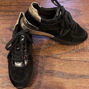 New Michael Kors MK Women's Allie Wrap Trainers Shoes Suede Black/Gold sz 7M